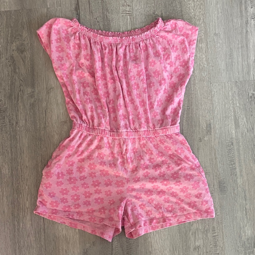 Old Navy Pink floral cotton romper size M/8